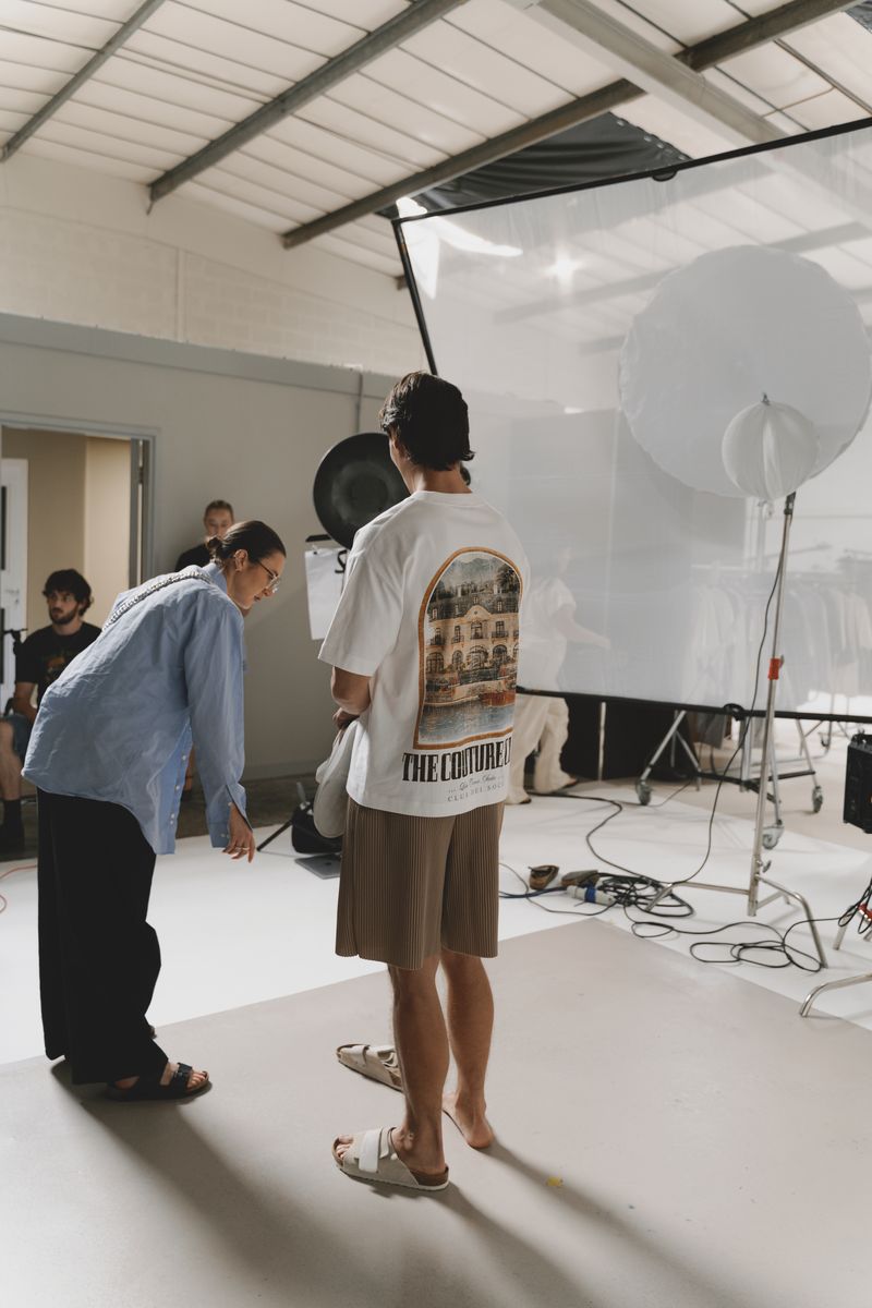 Behind the scenes on a fashion shoot day in the studio.