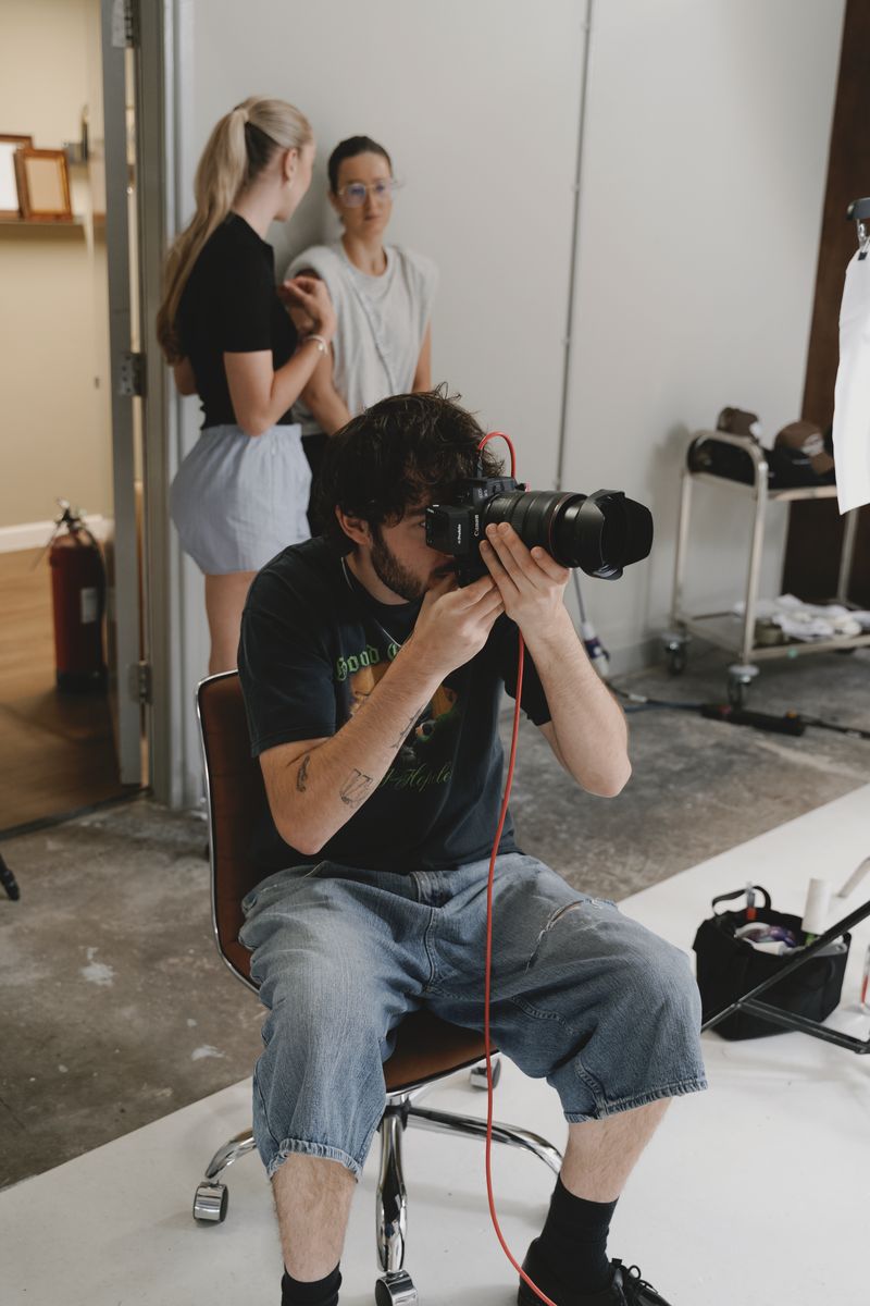 The crew at work during a studio shoot day.